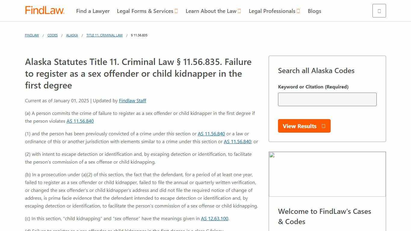 Alaska Statutes Title 11. Criminal Law § 11.56.835 FindLaw