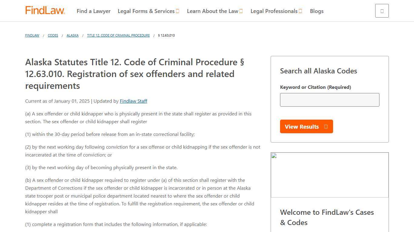 Alaska Statutes Title 12. Code of Criminal Procedure § 12.63.010 FindLaw