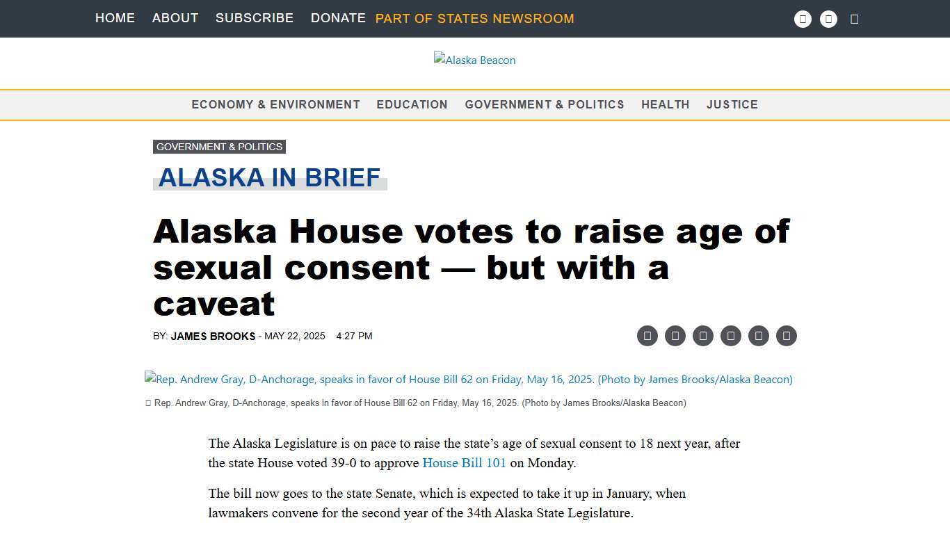 Alaska House votes to raise age of sexual consent — but with a caveat Alaska Beacon